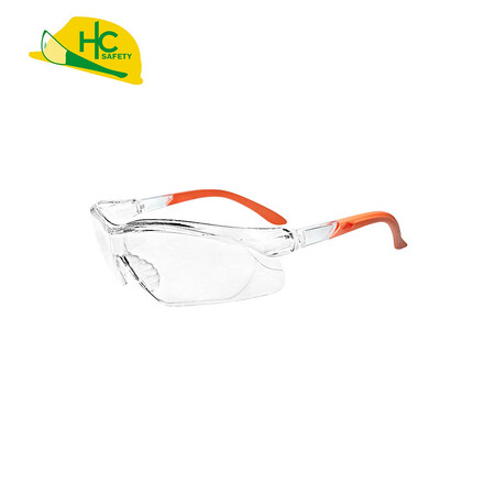 ANSI Z87.1 certified clear lenses with non-slip orange curved temples